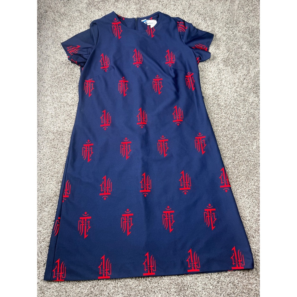 Vintage 70s 80s DamonDress Navy Red Asian Print Mod Shift Dress